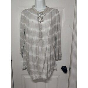 Vintage America Gray & White Tie Dye 3/4-Sleeve Roll-Tab Peasant Blouse Top M Nw